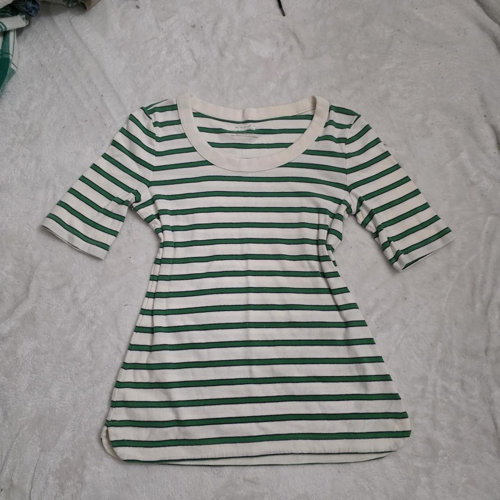 Talbots Green and Cream Striped Long Sleeve Top